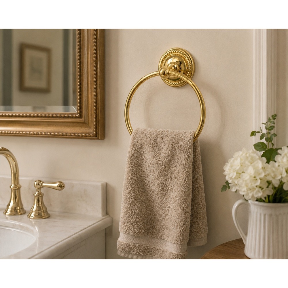 Vtg Towel Ring Wall Mount Bathroom Hand Towel Holder Twisted Decorative Hardware